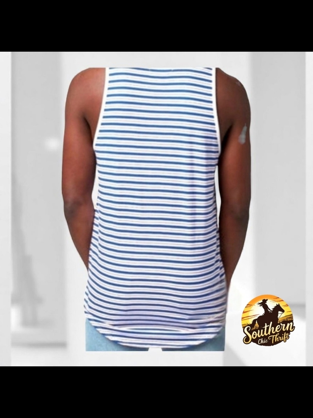 Striped Blue & White Men's Tank Top - Picture 2 of 4
